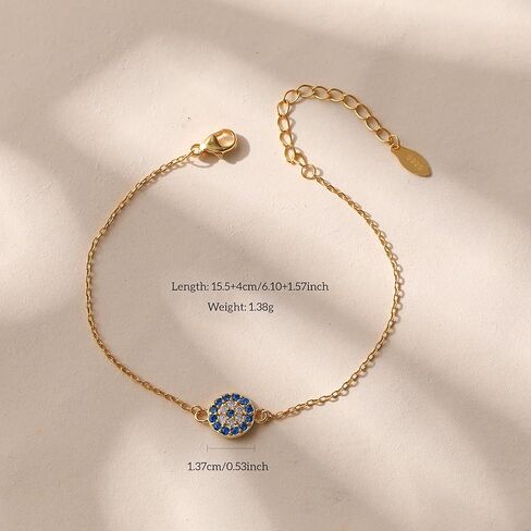 SUYACS Gold Evil Eye Bracelet for Women 925 Sterling Silver Small Blue Cubic Zirconia Eye Link Bracelet Tears of Angels Friendship Charm Chain Bracelet Jewelry Christmas Gifts to Daughter Friends in Saudi Arabia