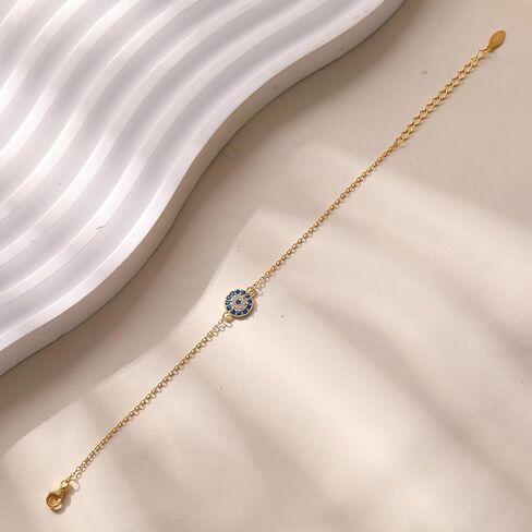 SUYACS Gold Evil Eye Bracelet for Women 925 Sterling Silver Small Blue Cubic Zirconia Eye Link Bracelet Tears of Angels Friendship Charm Chain Bracelet Jewelry Christmas Gifts to Daughter Friends in Saudi Arabia