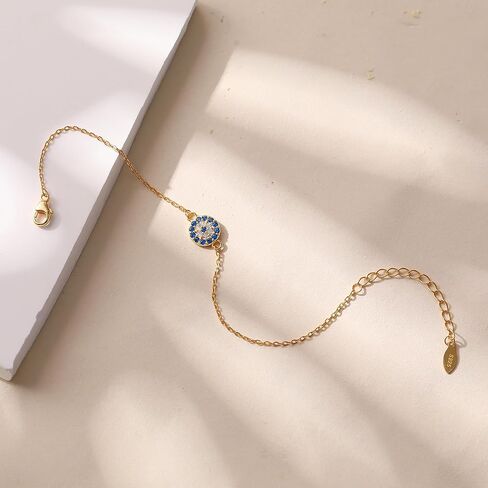 SUYACS Gold Evil Eye Bracelet for Women 925 Sterling Silver Small Blue Cubic Zirconia Eye Link Bracelet Tears of Angels Friendship Charm Chain Bracelet Jewelry Christmas Gifts to Daughter Friends in Saudi Arabia