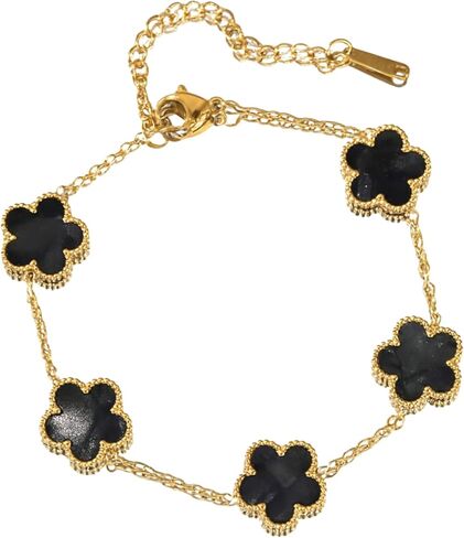 Clover Bracelet for Women - 18K Gold Plated Waterproof Stainless Steel Four Leaf Flower Bracelet - Adjustable Dainty Jewelry Gift in Saudi Arabia