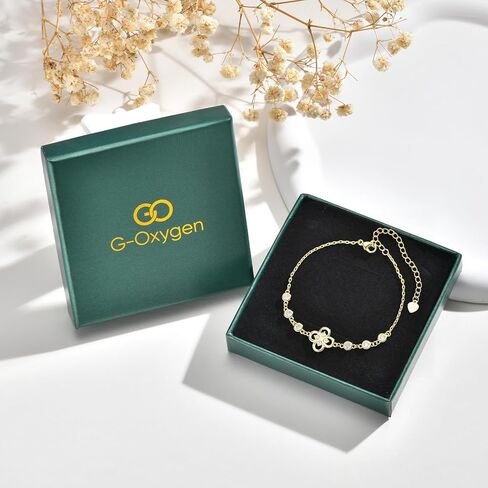 Four Leaf Clover Bracelet for Women - 14K Gold Plated Cubic Zirconia Flower Chain Bracelets, Dainty Lucky Charm Link Bracelet, Trendy Anniversary Birthday Jewelry Gift for Mom Wife Girlfriend in Saudi Arabia