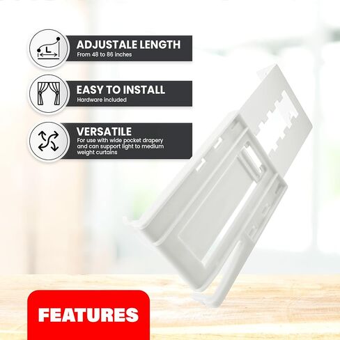 Amazing Drapery Hardware 2.5 Inch Wide Pocket Curtain Rod with Adjustable Clearance Brackets - 1 Pack, 48-86 Inches, Includes Rod, Brackets, and Installation Hardware in Saudi Arabia