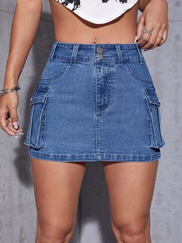Women's Button Bodycon Mini Cargo Denim Skirt in Saudi Arabia