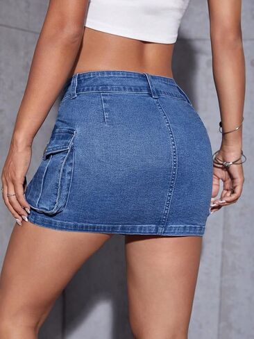 Women's Button Bodycon Mini Cargo Denim Skirt in Saudi Arabia