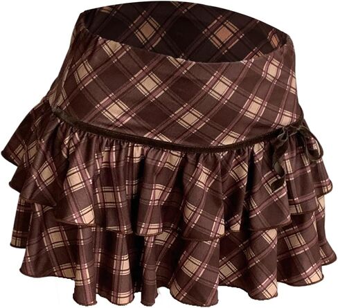 Floerns Women's Cute Preppy Ruffle Plaid Mini Skirt Layered Low Rise A Line Skirt in Saudi Arabia