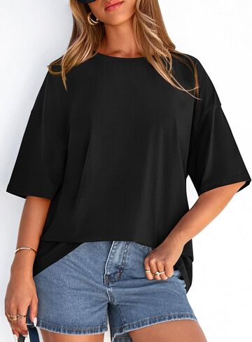 PRETTYGARDEN Women's 2026 Spring Going Out Tops Casual Short Sleeve Crewneck Loose Fit Basic Cute Tee Shirts Summer Outfits in Saudi Arabia