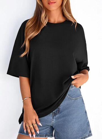 PRETTYGARDEN Women's 2026 Spring Going Out Tops Casual Short Sleeve Crewneck Loose Fit Basic Cute Tee Shirts Summer Outfits in Saudi Arabia