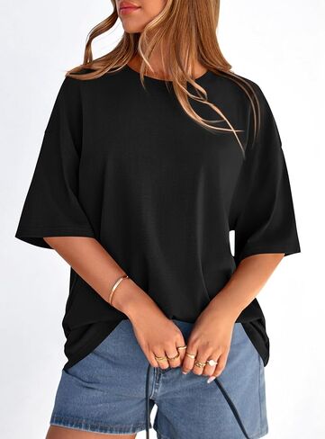 PRETTYGARDEN Women's 2026 Spring Going Out Tops Casual Short Sleeve Crewneck Loose Fit Basic Cute Tee Shirts Summer Outfits in Saudi Arabia