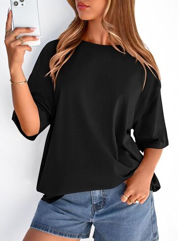 PRETTYGARDEN Women's 2026 Spring Going Out Tops Casual Short Sleeve Crewneck Loose Fit Basic Cute Tee Shirts Summer Outfits in Saudi Arabia