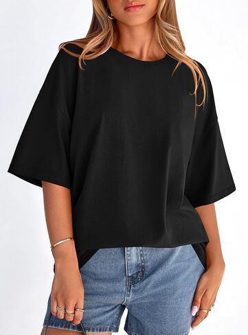 PRETTYGARDEN Women's 2026 Spring Going Out Tops Casual Short Sleeve Crewneck Loose Fit Basic Cute Tee Shirts Summer Outfits in Saudi Arabia