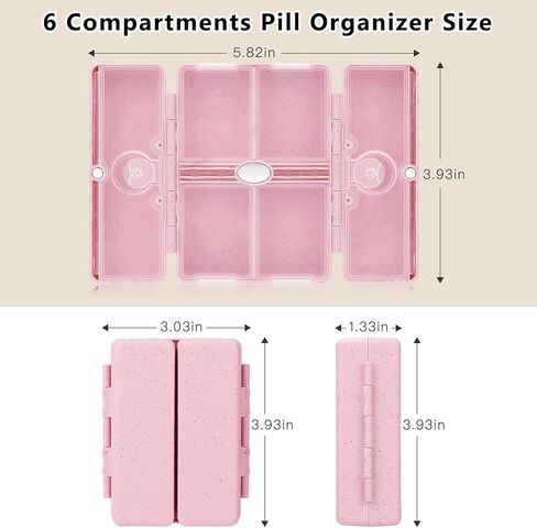 FYY Travel Pill Organizer with Blank Lables,6 Compartments Magnetic Pill Organizer Pill Box for Purse Pocket to Hold Vitamins,Cod Liver Oil,Supplements and Medication-Pink in Saudi Arabia