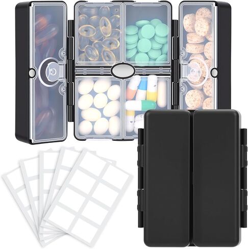 FYY Travel Pill Organizer with Blank Lables,6 Compartments Magnetic Pill Organizer Pill Box for Purse Pocket to Hold Vitamins,Cod Liver Oil,Supplements and Medication-Pink in Saudi Arabia