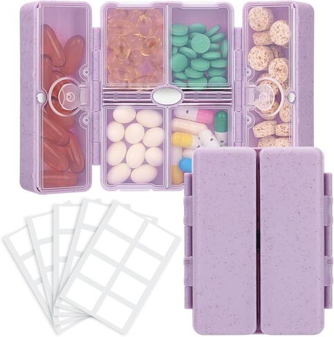 FYY Travel Pill Organizer with Blank Lables,6 Compartments Magnetic Pill Organizer Pill Box for Purse Pocket to Hold Vitamins,Cod Liver Oil,Supplements and Medication-Pink in Saudi Arabia
