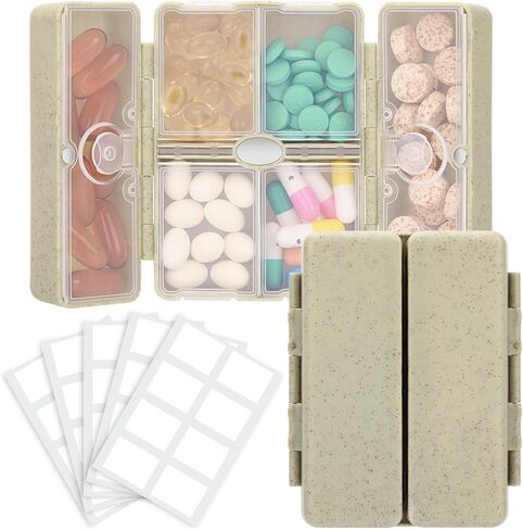 FYY Travel Pill Organizer with Blank Lables,6 Compartments Magnetic Pill Organizer Pill Box for Purse Pocket to Hold Vitamins,Cod Liver Oil,Supplements and Medication-Pink in Saudi Arabia
