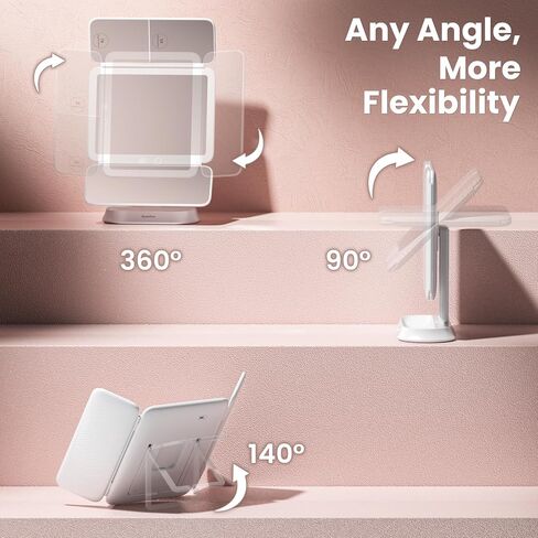 مرآة مكياج مضيئة قابلة لإعادة الشحن مع تكبير 7X/5X/1X، مرآة زينة مع أضواء، مرآة مكياج ثلاثية الطي للسفر، 3 ألوان إضاءة وسطوع قابل للتعديل، دوران 360 درجة وتصميم قابل للفصل in Kuwait
