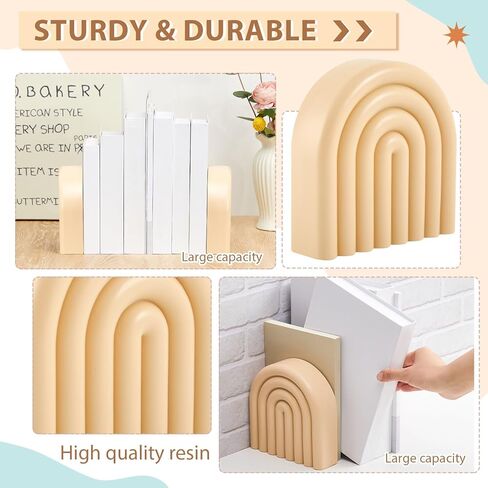 2 Pcs Heavy Duty Book Ends Arch Shaped Decorative Bookends Stopper Modern Book Holders Resin Decor Bookends for Home Shelves Office Lover Gift(Cement Color) in Saudi Arabia