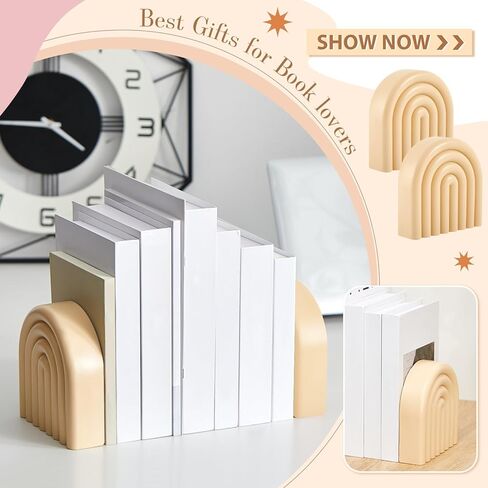 2 Pcs Heavy Duty Book Ends Arch Shaped Decorative Bookends Stopper Modern Book Holders Resin Decor Bookends for Home Shelves Office Lover Gift(Cement Color) in Saudi Arabia