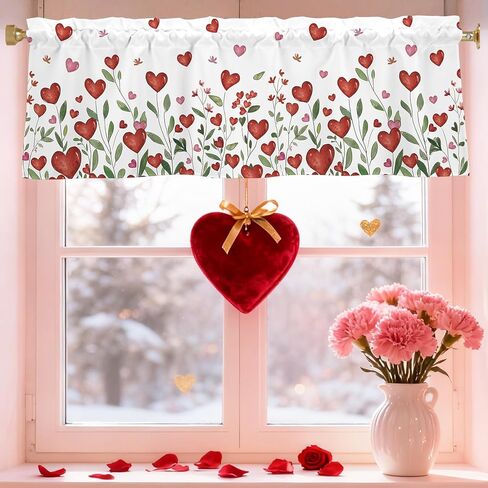 Valentines Day Hearts Valances for Windows 54x18 Inch Flowers Curtain Valance for Kitchen Bathroom Bedroom Living Room Decor in Kuwait