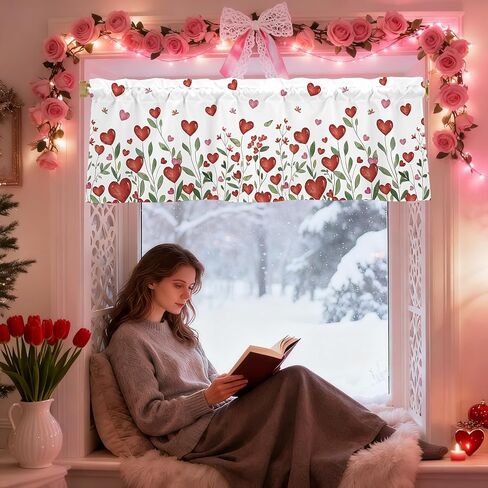 Valentines Day Hearts Valances for Windows 54x18 Inch Flowers Curtain Valance for Kitchen Bathroom Bedroom Living Room Decor in Kuwait