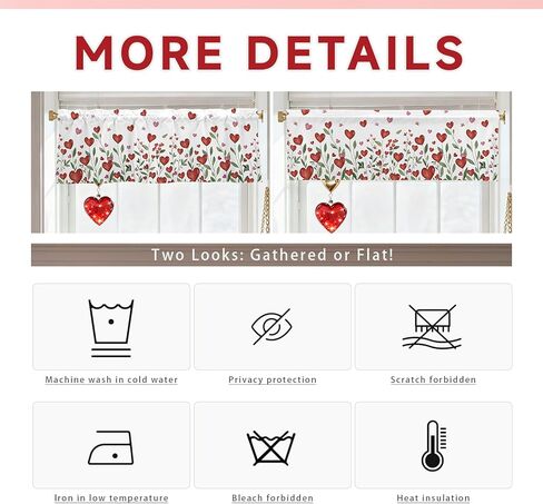 Valentines Day Hearts Valances for Windows 54x18 Inch Flowers Curtain Valance for Kitchen Bathroom Bedroom Living Room Decor in Kuwait