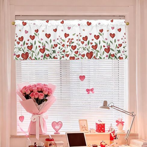 Valentines Day Hearts Valances for Windows 54x18 Inch Flowers Curtain Valance for Kitchen Bathroom Bedroom Living Room Decor in Kuwait