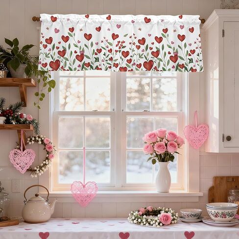 Valentines Day Hearts Valances for Windows 54x18 Inch Flowers Curtain Valance for Kitchen Bathroom Bedroom Living Room Decor in Kuwait