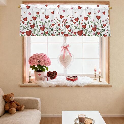 Valentines Day Hearts Valances for Windows 54x18 Inch Flowers Curtain Valance for Kitchen Bathroom Bedroom Living Room Decor in Kuwait