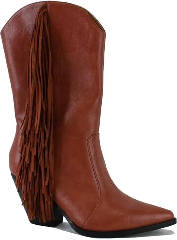 Women's Fringe Western Boot Ankle Boots Cowboy Boots Pointed Toe Stacked Block Heel Boots in Saudi Arabia