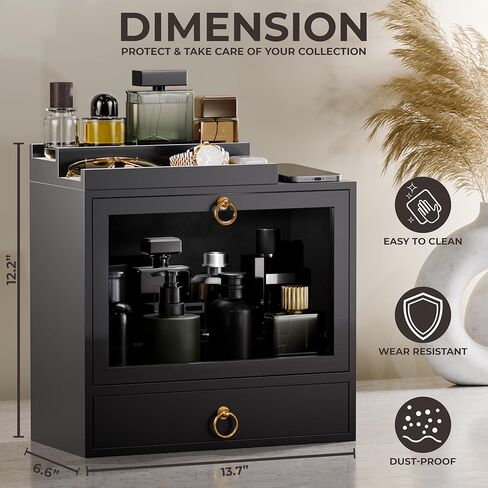 Cologne Organizer for Men – Wooden Perfume Organizer with Magnetic Removable Top Stand, Large Drawer, Velvet-Lined Display Case - Black Cologne Holder for Vanity, Dresser Storage - Gift for Men in Saudi Arabia