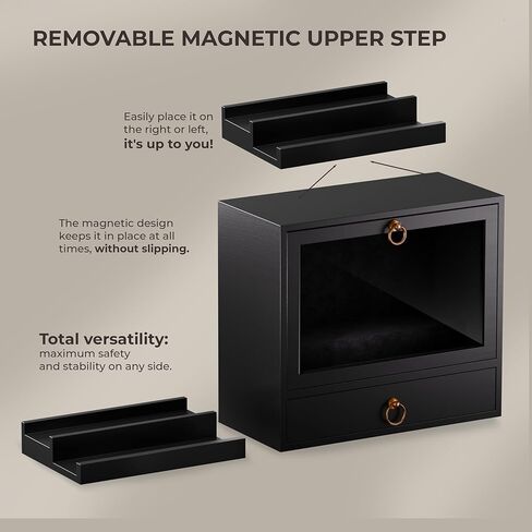 Cologne Organizer for Men – Wooden Perfume Organizer with Magnetic Removable Top Stand, Large Drawer, Velvet-Lined Display Case - Black Cologne Holder for Vanity, Dresser Storage - Gift for Men in Saudi Arabia