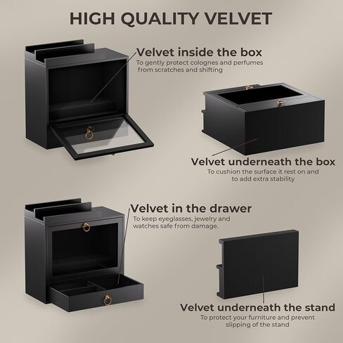 Cologne Organizer for Men – Wooden Perfume Organizer with Magnetic Removable Top Stand, Large Drawer, Velvet-Lined Display Case - Black Cologne Holder for Vanity, Dresser Storage - Gift for Men in Saudi Arabia