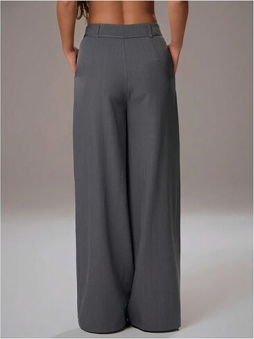 GORGLITTER Women's Low Rise Waisted Dress Pants Dressy Work Office Wide Leg Straight Business Trousers Slacks Pants in Saudi Arabia