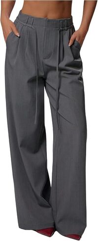 GORGLITTER Women's Low Rise Waisted Dress Pants Dressy Work Office Wide Leg Straight Business Trousers Slacks Pants in Saudi Arabia