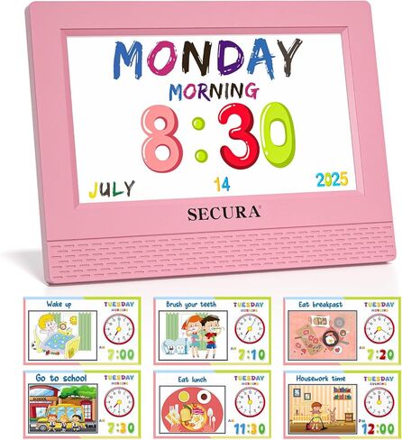 Secura TimeTact Reminder for Kids, 7" LED Talking Alarm Clock with Countdown Visual Timer, 17 Daily Reminders & 5 Custom Alarms Habit Reminder and Scheduler (Blue) in Saudi Arabia