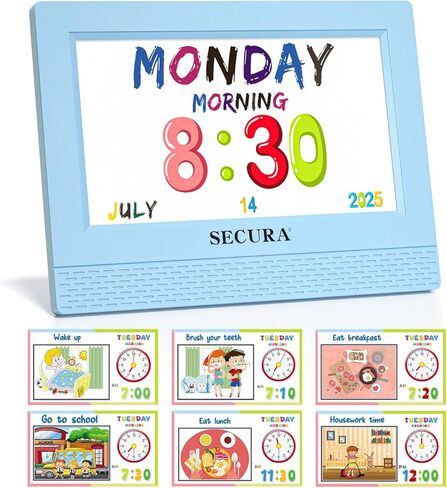 Secura TimeTact Reminder for Kids, 7" LED Talking Alarm Clock with Countdown Visual Timer, 17 Daily Reminders & 5 Custom Alarms Habit Reminder and Scheduler (Blue) in Saudi Arabia