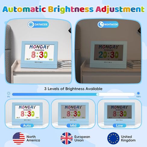 Secura TimeTact Reminder for Kids, 7" LED Talking Alarm Clock with Countdown Visual Timer, 17 Daily Reminders & 5 Custom Alarms Habit Reminder and Scheduler (Blue) in Saudi Arabia