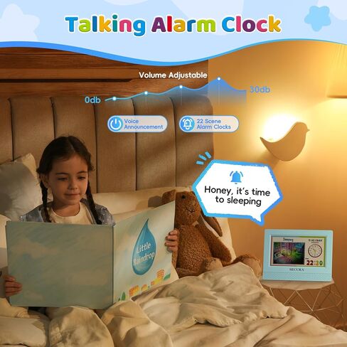 Secura TimeTact Reminder for Kids, 7" LED Talking Alarm Clock with Countdown Visual Timer, 17 Daily Reminders & 5 Custom Alarms Habit Reminder and Scheduler (Blue) in Saudi Arabia