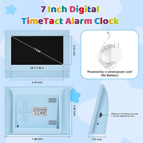 Secura TimeTact Reminder for Kids, 7" LED Talking Alarm Clock with Countdown Visual Timer, 17 Daily Reminders & 5 Custom Alarms Habit Reminder and Scheduler (Blue) in Saudi Arabia