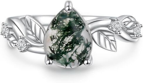 DAOCHONG Natural Moss Agate Ring for Women 925 Sterling Silver Leaf Moss Agate Engagement Wedding Promise Ring Jewelry Gift for Women in Saudi Arabia