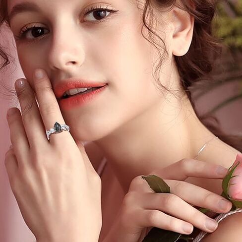 DAOCHONG Natural Moss Agate Ring for Women 925 Sterling Silver Leaf Moss Agate Engagement Wedding Promise Ring Jewelry Gift for Women in Saudi Arabia