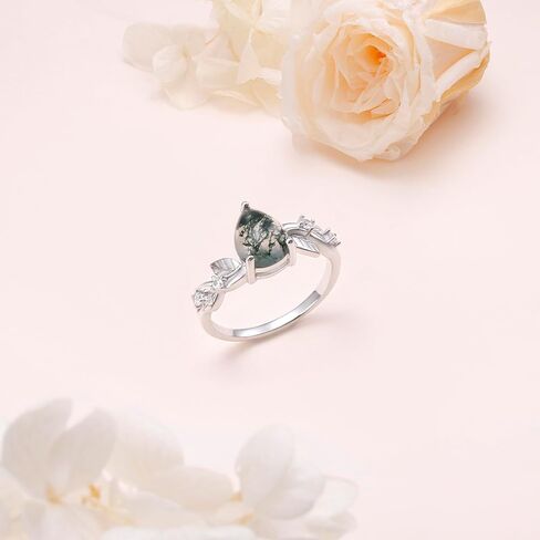 DAOCHONG Natural Moss Agate Ring for Women 925 Sterling Silver Leaf Moss Agate Engagement Wedding Promise Ring Jewelry Gift for Women in Saudi Arabia