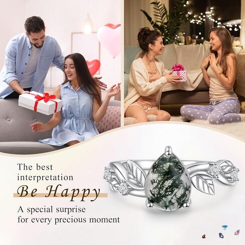 DAOCHONG Natural Moss Agate Ring for Women 925 Sterling Silver Leaf Moss Agate Engagement Wedding Promise Ring Jewelry Gift for Women in Saudi Arabia