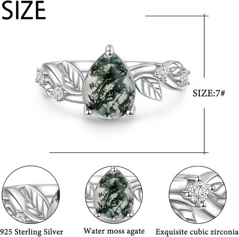 DAOCHONG Natural Moss Agate Ring for Women 925 Sterling Silver Leaf Moss Agate Engagement Wedding Promise Ring Jewelry Gift for Women in Saudi Arabia