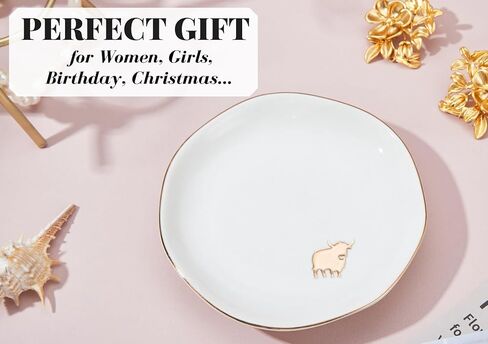 InnoBeta Highland Gifts for Women, Ceramic Jewelry Dish, Trinket Tray for Rings Earrings Necklace Keys, Decorative Plate for Birthday, Christmas, Mother's Day, 4.75" in Saudi Arabia