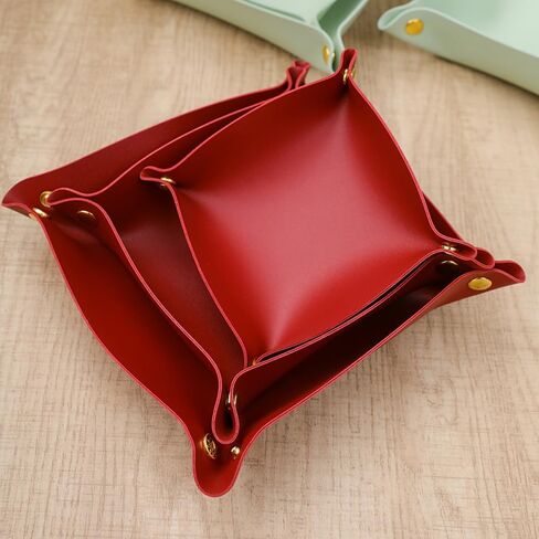 3PCS Leather Jewelry Valet Tray for Women and Man, Foldable Jewelry Travel Organizer for Travel, Storage, Nightstand, Home or Office, Red, 6 * 6In & 8 * 8In&10 * 10In in Saudi Arabia