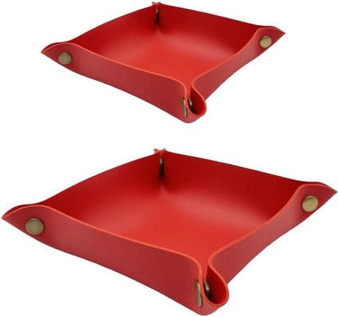 3PCS Leather Jewelry Valet Tray for Women and Man, Foldable Jewelry Travel Organizer for Travel, Storage, Nightstand, Home or Office, Red, 6 * 6In & 8 * 8In&10 * 10In in Saudi Arabia