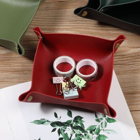 3PCS Leather Jewelry Valet Tray for Women and Man, Foldable Jewelry Travel Organizer for Travel, Storage, Nightstand, Home or Office, Red, 6 * 6In & 8 * 8In&10 * 10In in Saudi Arabia