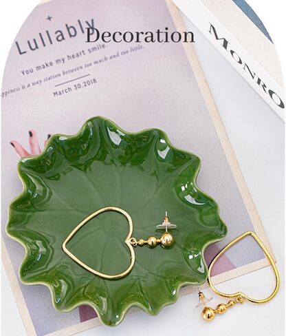 Ceramic Jewelry Tray, Decorative Trinket Dish for Rings Earrings Necklaces Bracelet Watch Keys, Birthday Mother's Day Christmas Thanksgiving Gift for Women, 4.7", Green Lotus Leaves in Saudi Arabia