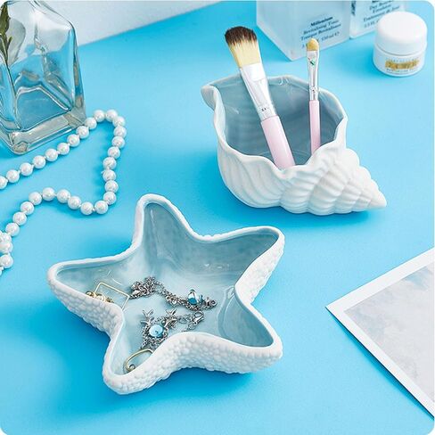 Seashell Decor Jewelry Dish,Ceramic Trinket Tray, Small Key Bowl, Beachy Room Decor Aesthetic,Cute Ceramic Sea Shell Holder for Rings Earrings Necklaces Keys in Saudi Arabia