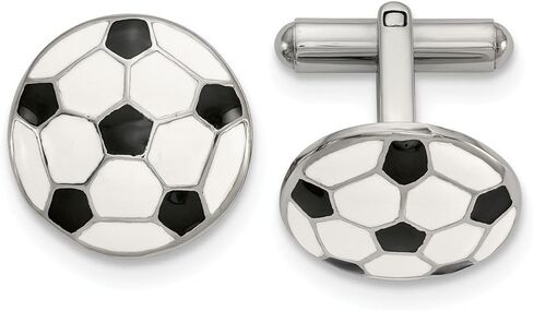 Solid Stainless Steel and Enameled Soccer Ball Cufflinks 17.2mm in Saudi Arabia